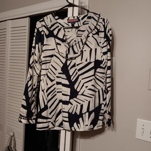 Vineyard Vines Navy and White Leaf Print Blouse